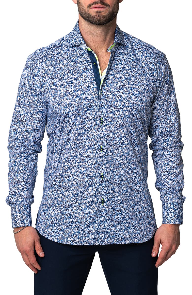 Maceoo Einstein Skim Blue Cotton Button-Up Shirt, Alternate, color, Blue