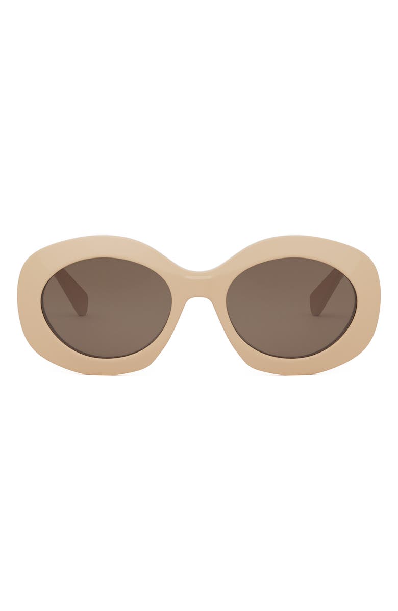 CELINE Triomphe 54mm Round Sunglasses, Main, color, Shiny Beige / Brown
