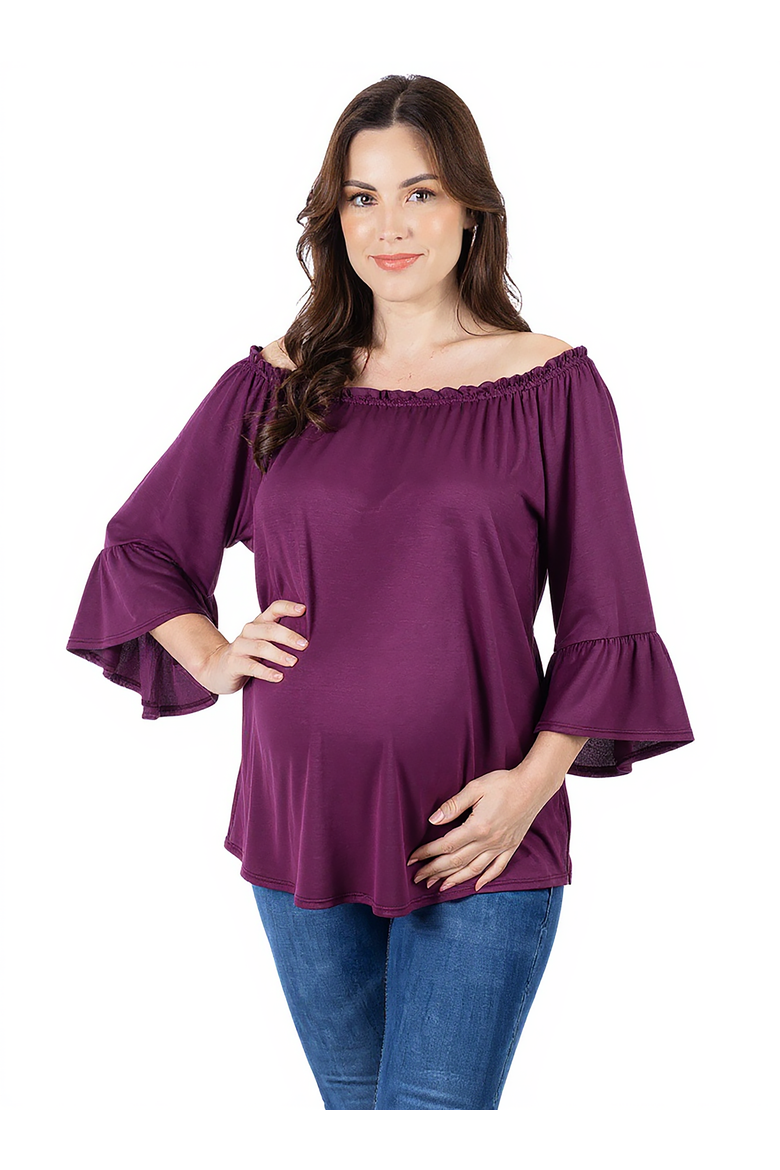 Bell Sleeve Loose Fit Maternity Tunic Top, Main, color, Plum