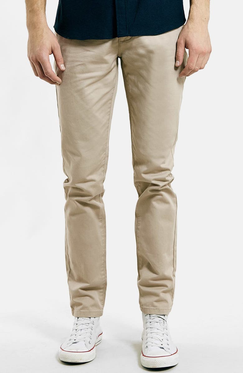 Topman Skinny Fit Stone Chinos, Main, color, 