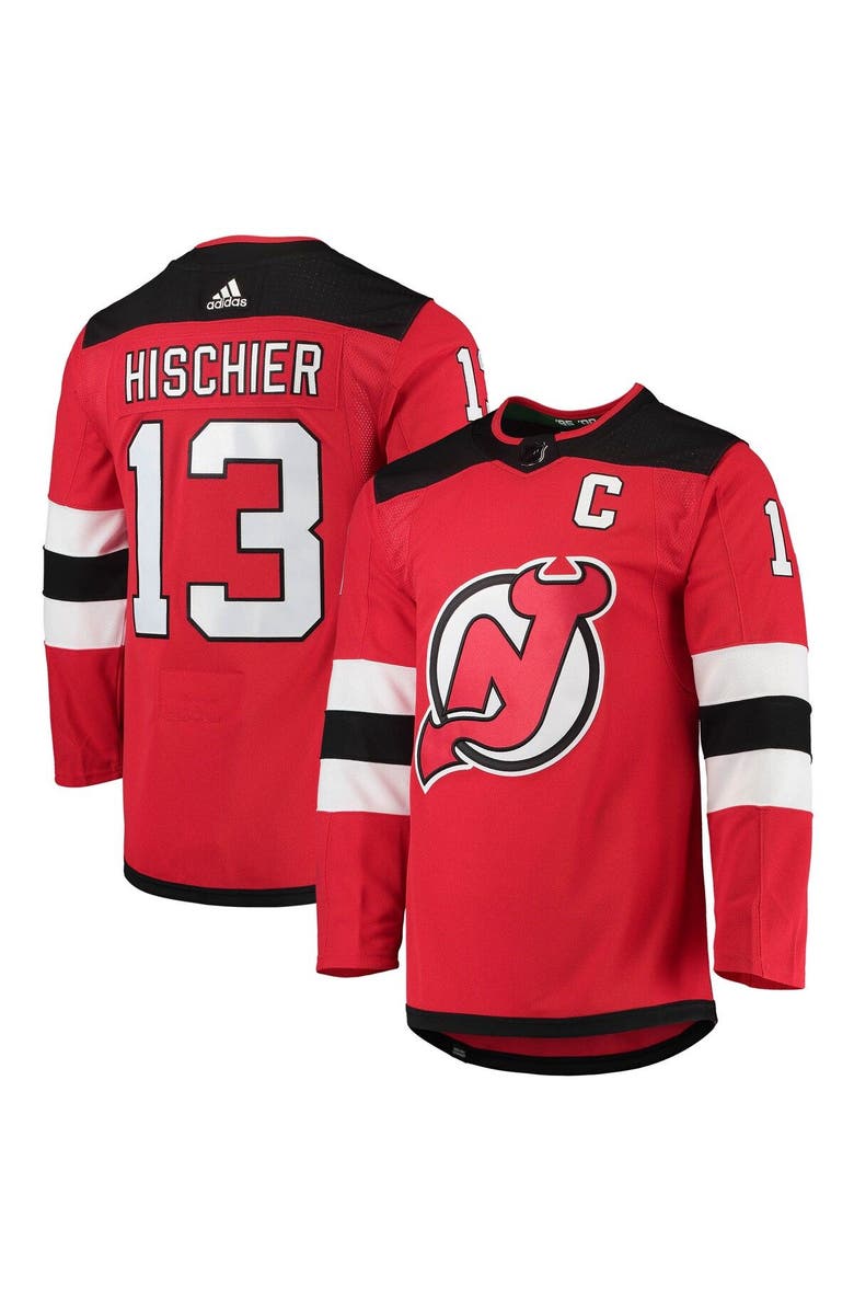 adidas Men's adidas Nico Hischier Red New Jersey Devils Home Primegreen Authentic Player Jersey, Alternate, color, 