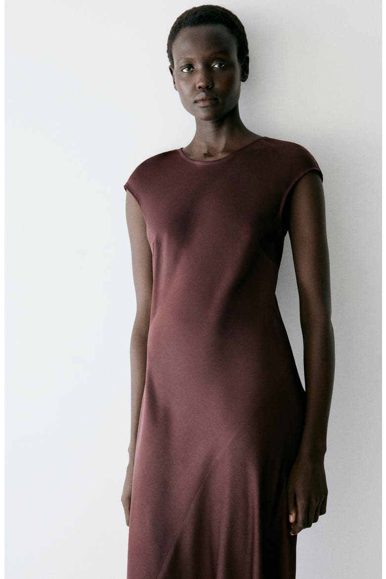 Satin Midi Dress, Main, color, BROWN