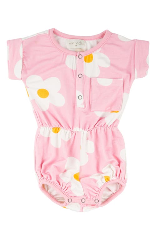 Miki Miette Judy Floral Henley Romper In Pink Daisies