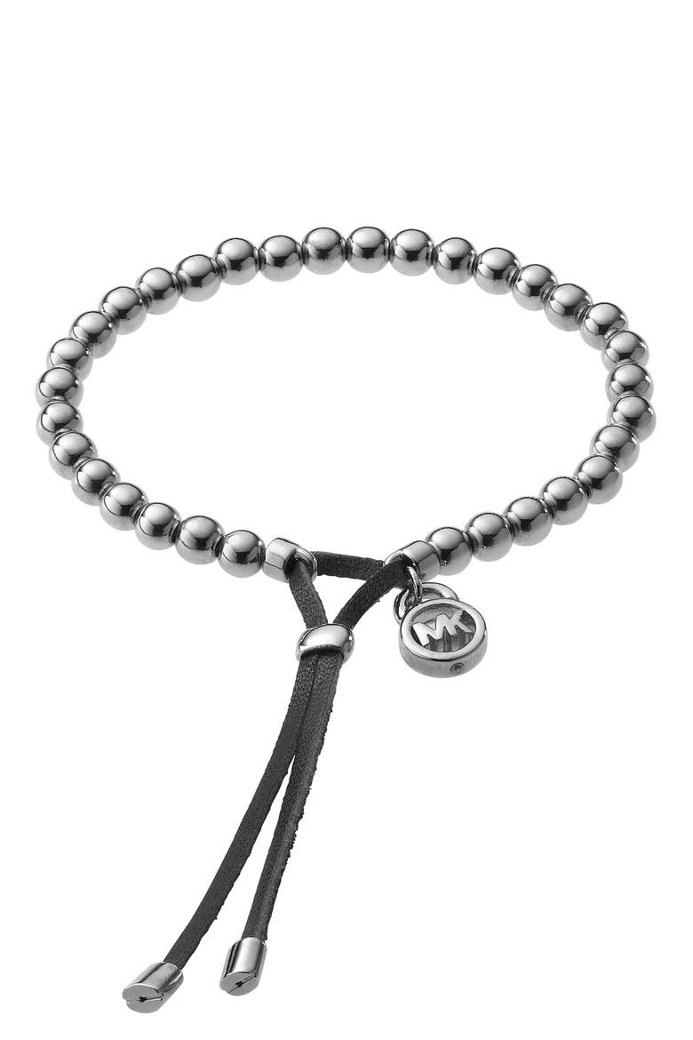 Michael Kors Beaded Stretch Bracelet, Main, color, SILVER/ BLACK