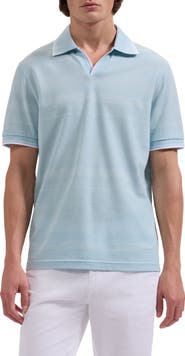Bugatchi Textured Stripe Johnny Collar Polo