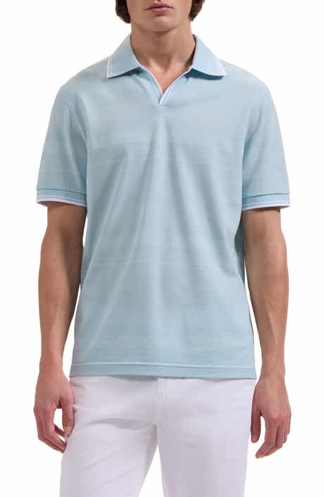 Textured Stripe Johnny Collar Polo