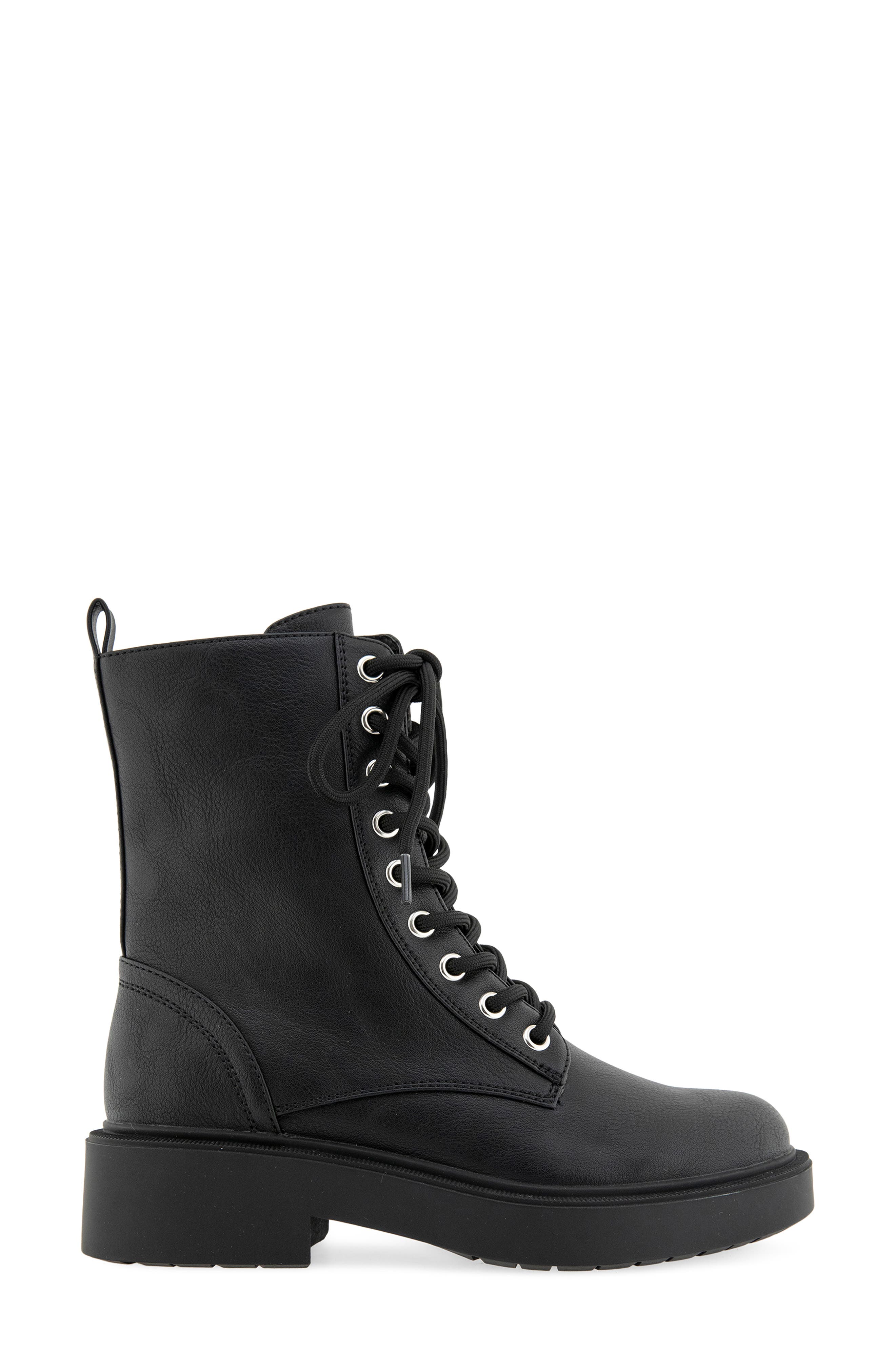 Sylver Faux Leather Combat Boot, Alternate, color, BLACK