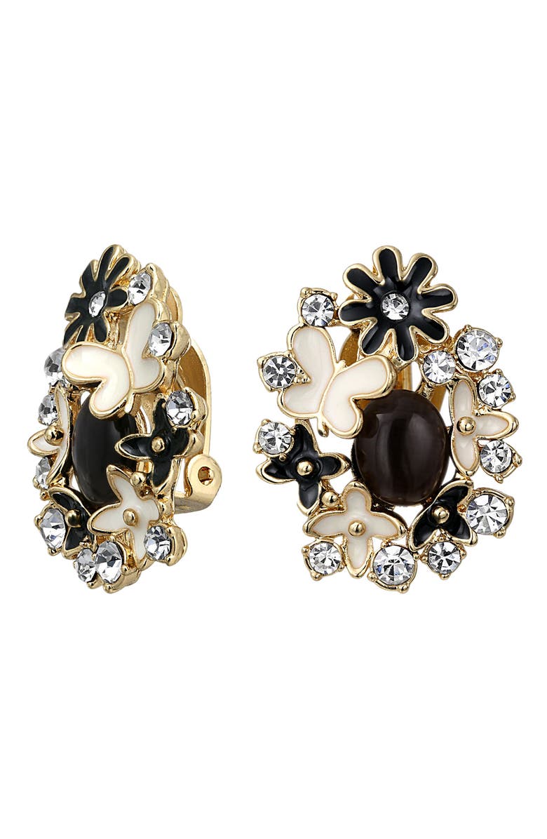 BLING JEWELRY Large Garden Flower Clip-On Earrings, Main, color, Black