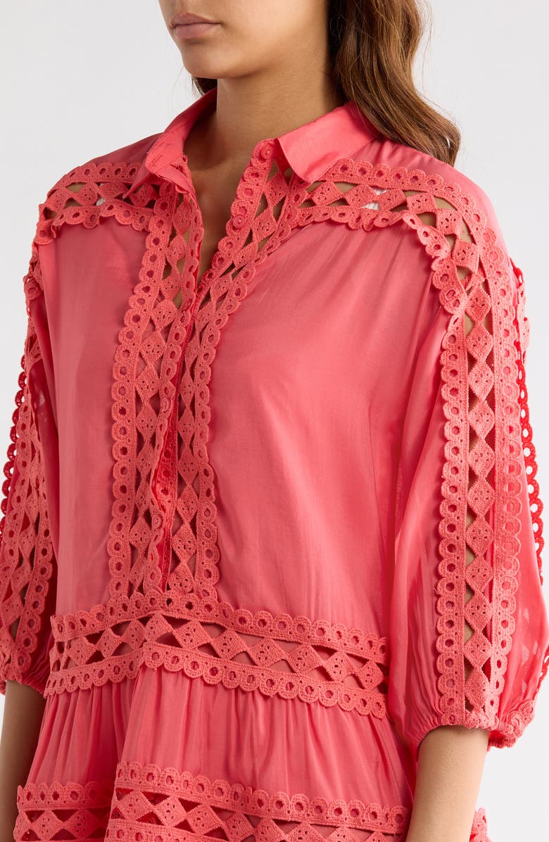 Elan Lace Trim Cover-Up Dress, Alternate, color, Pink Bright