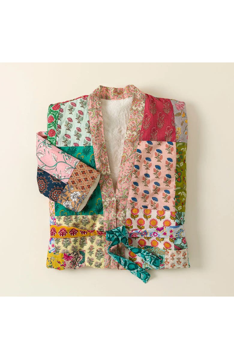 Uncommon Goods Repurposed Sari Fleece Lined Robe, Main, color, Multicolored Patchwork