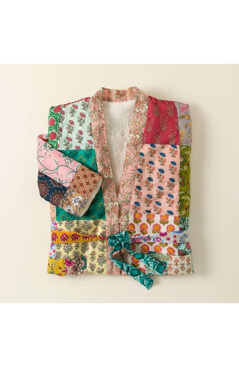 Repurposed Sari Fleece Lined Robe