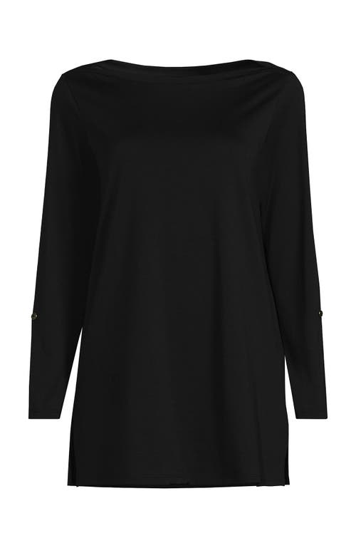 Lands' End Plus Size Supima Cotton Adjustable 3/4 Sleeve Boatneck Tunic In Black