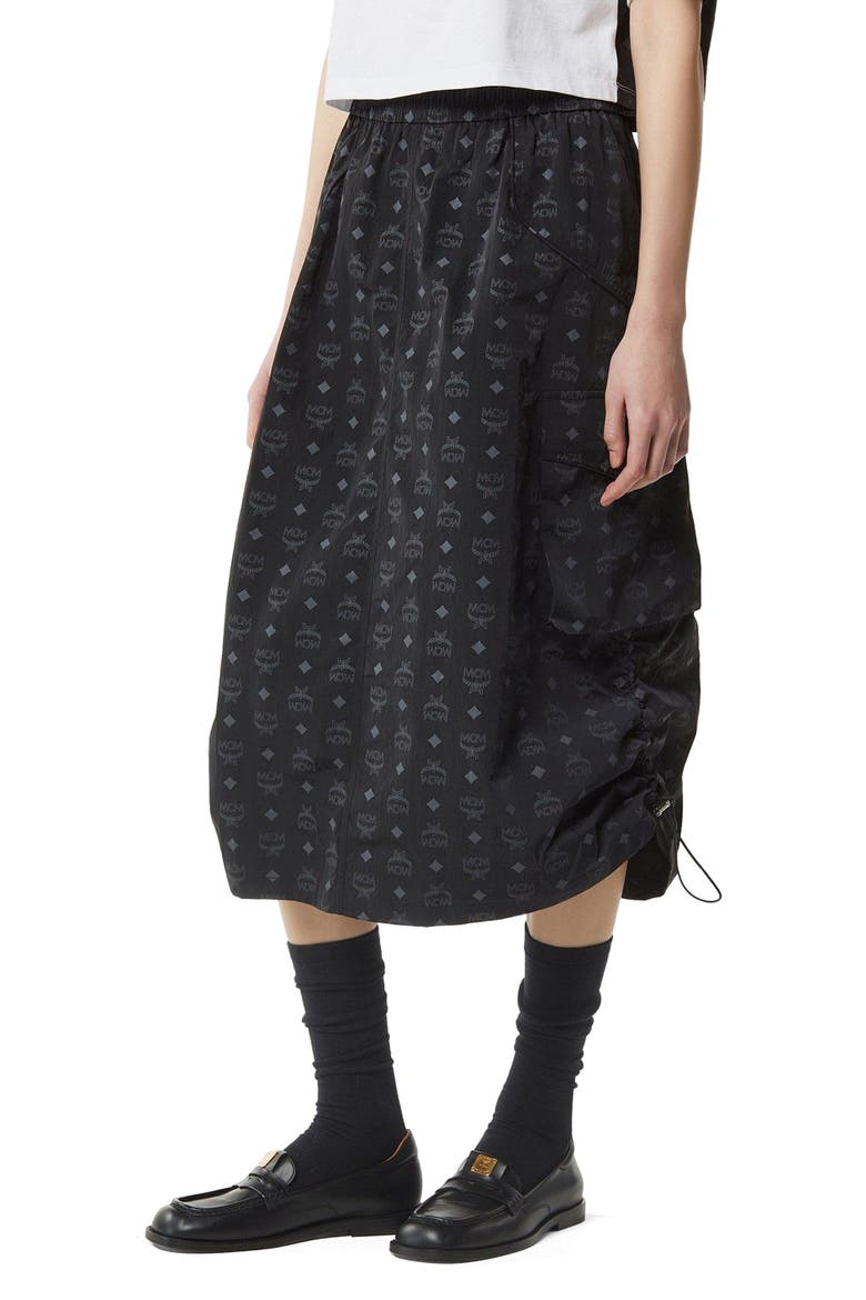 Monogram Midi Skirt in Recycled Nylon, Alternate, color, Black
