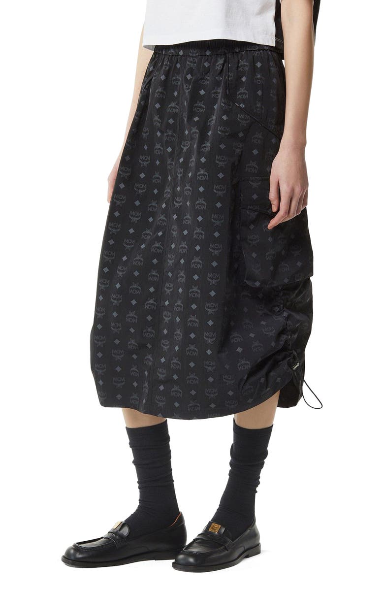 MCM Monogram Midi Skirt in Recycled Nylon, Alternate, color, Black