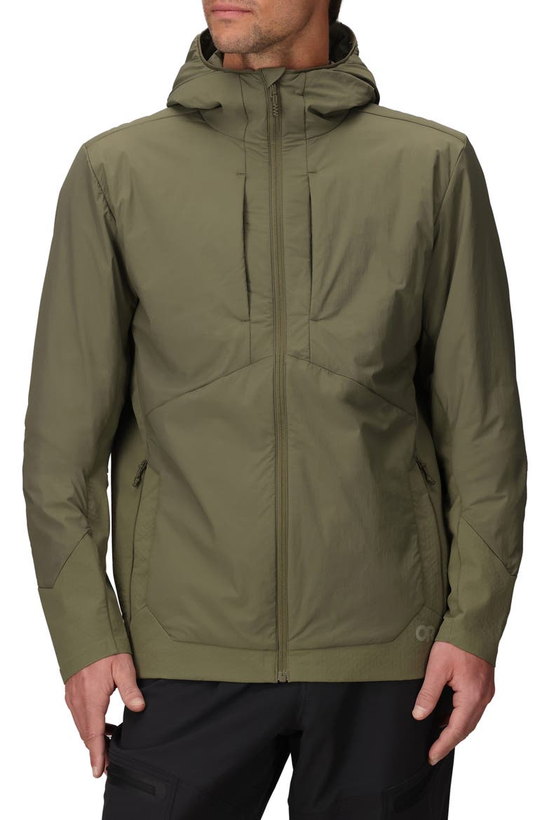 Shadow Hybrid Hooded Water Resistant Jacket, Main, color, RANGER GREEN