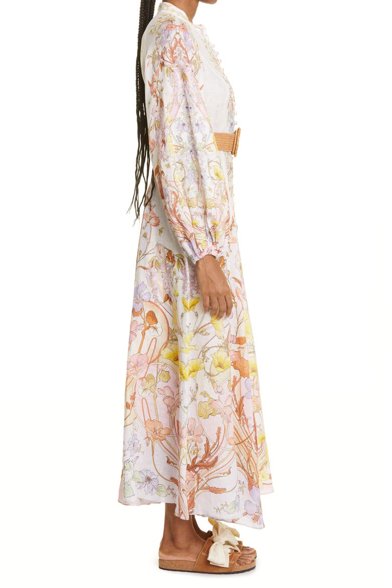 Floral Swirl Print Long Sleeve Linen Shirtdress, Alternate, color, FLORAL SWIRL