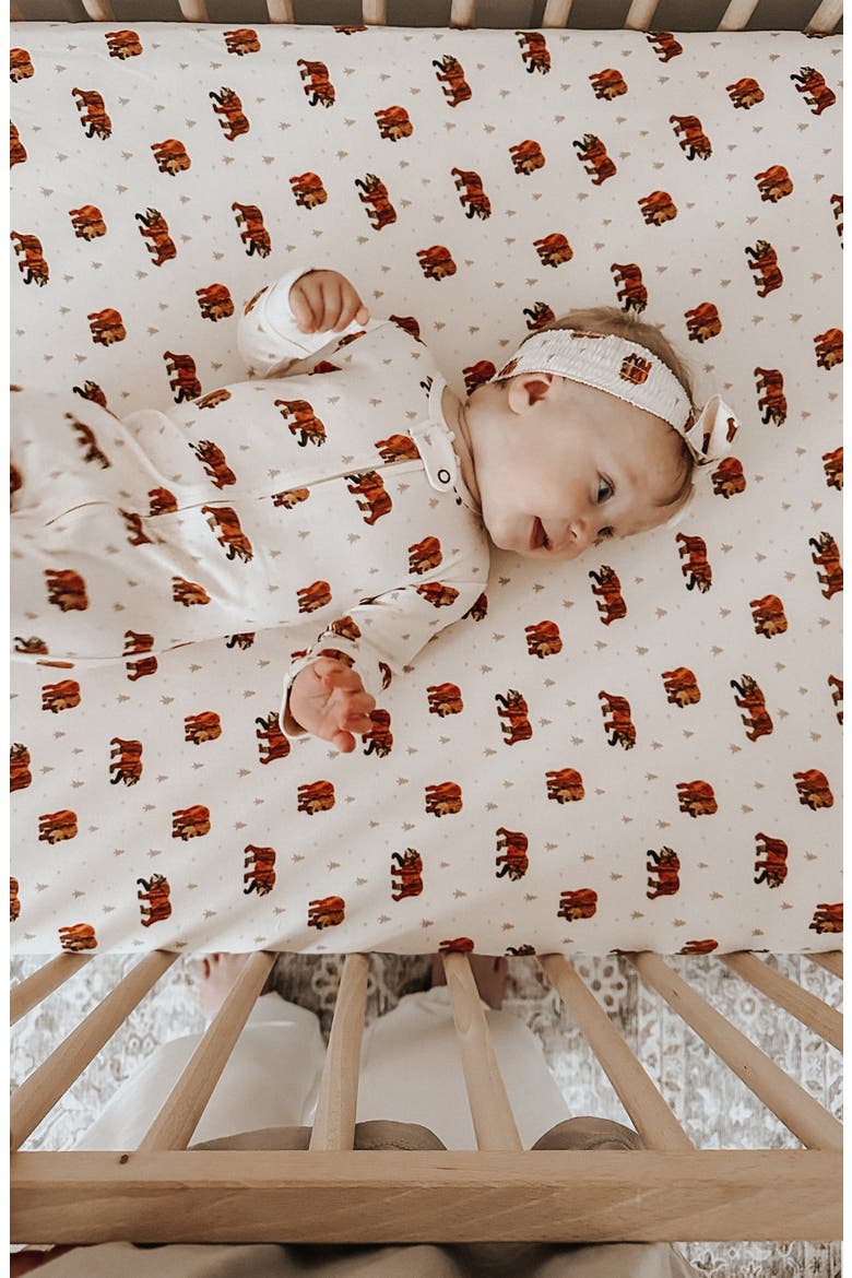 x The Very Hungry Caterpillar Print Fitted Organic Cotton Crib Sheet, Alternate, color, BROWN BEAR