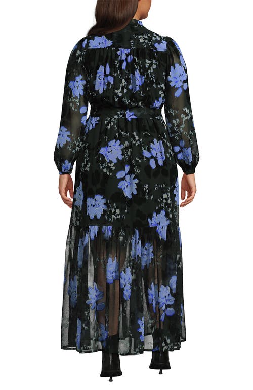 Lands' End Plus Size Chiffon Tiered Long Sleeve Maxi Dress In Black