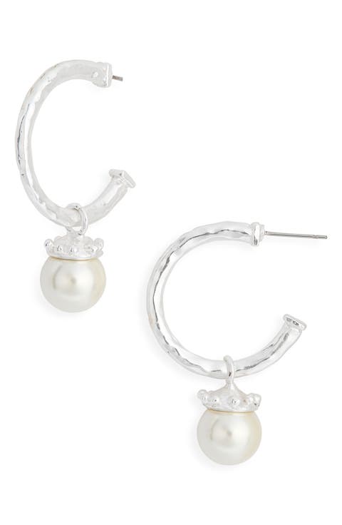 Faux Pearl Drop Hoop Earrings