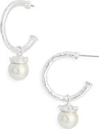 Karine Sultan Faux Pearl Drop Hoop Earrings