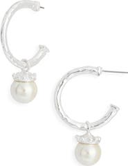 Karine Sultan Faux Pearl Drop Hoop Earrings