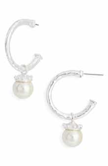 Karine Sultan Faux Pearl Drop Hoop Earrings