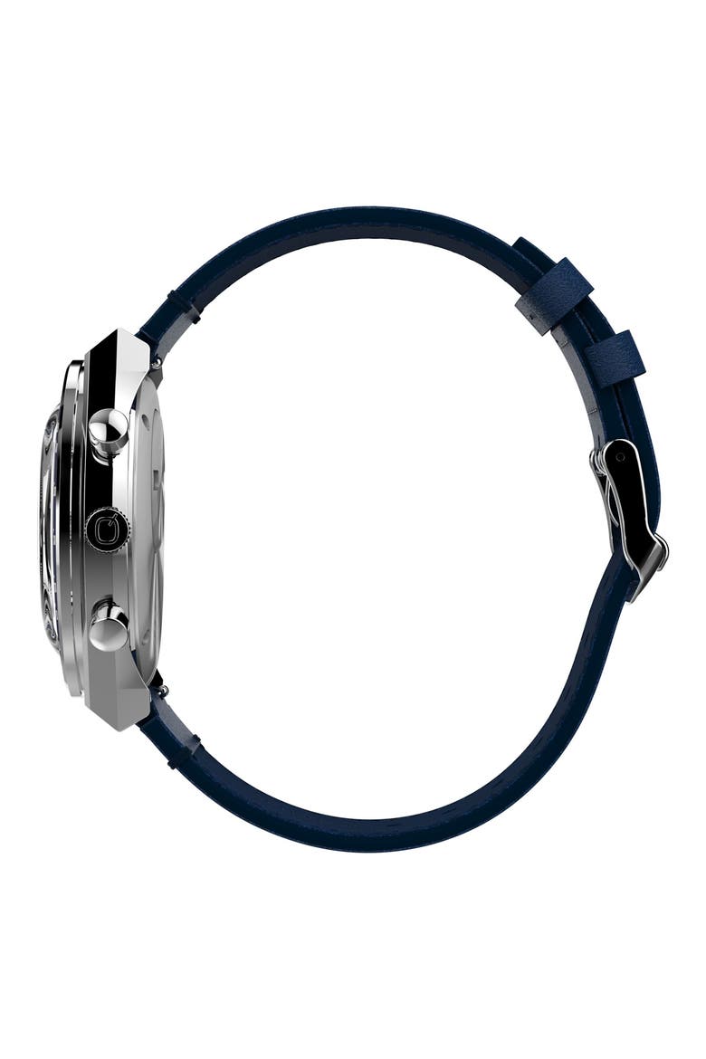 Q Chronograph Leather Strap Watch, 40mm, Alternate, color, BLUE
