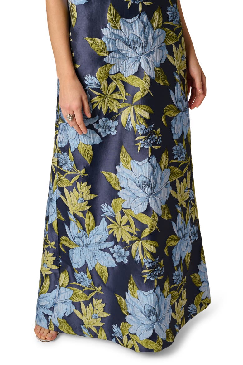 Floral Jacquard Trapeze Gown, Alternate, color, BLUE MULTI