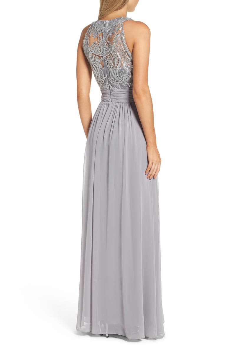 Lace Bodice Gown, Alternate, color, SILVER