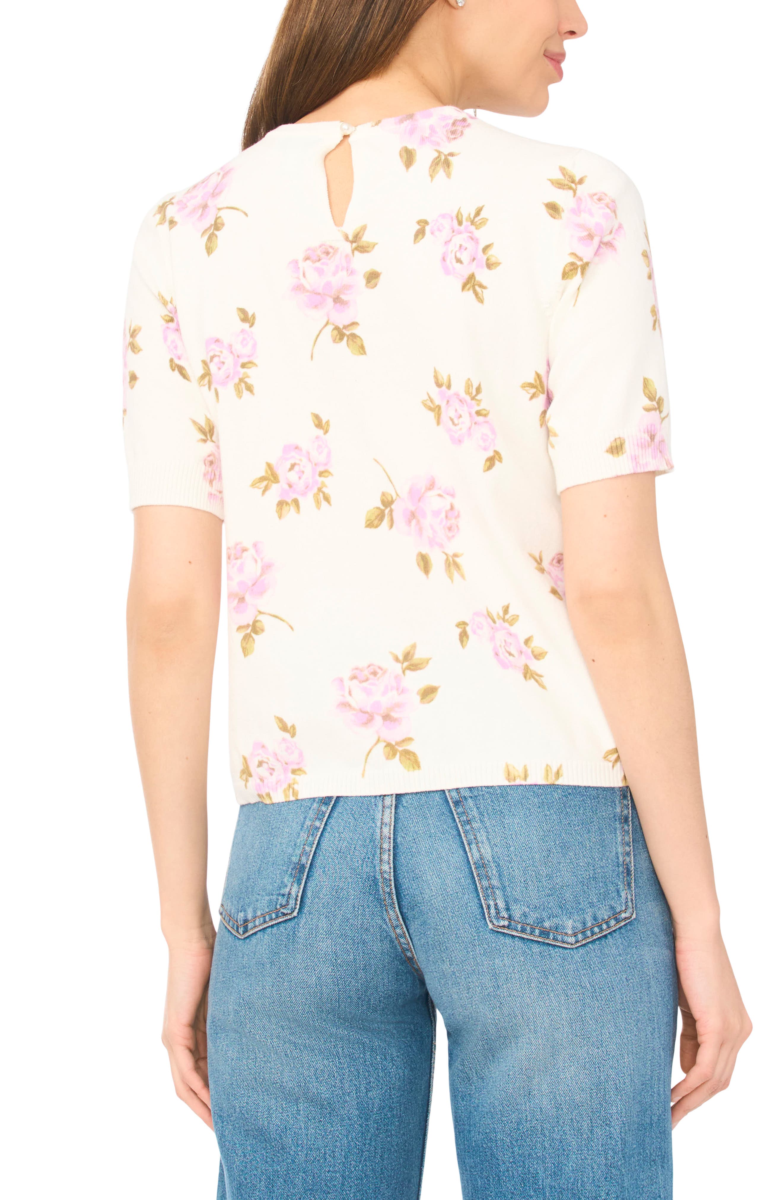 Floral Print Short Sleeve Sweater - image 2