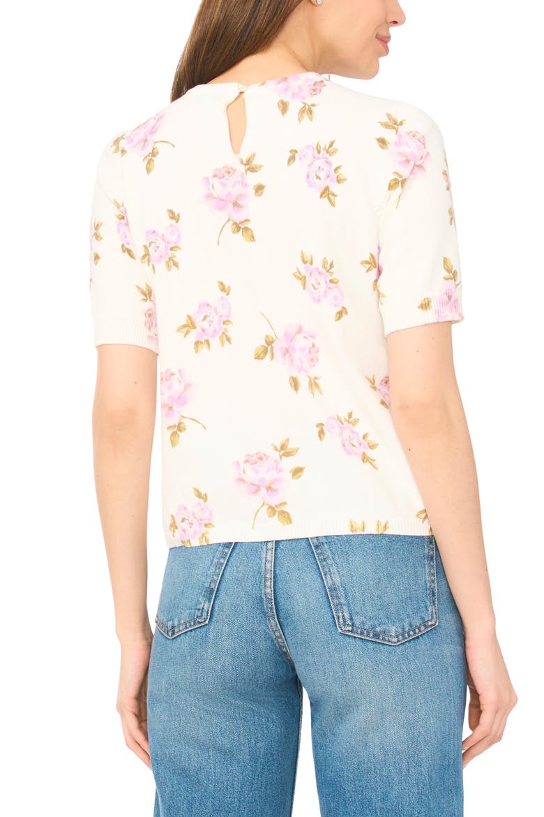 Floral Print Short Sleeve Sweater, Alternate, color, NEW IVORY