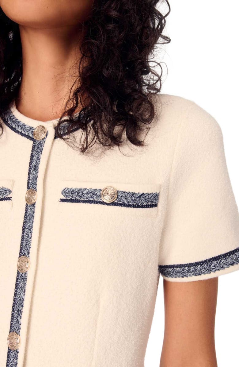 maje Pleated knit short dress, Alternate, color, 