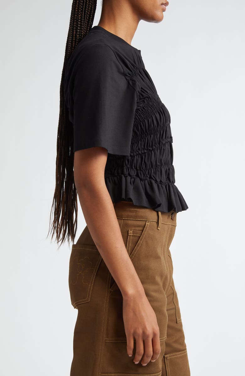 Cecilie Bahnsen Oasis Smocked Cutout Stretch Cotton Peplum Top, Alternate, color, 