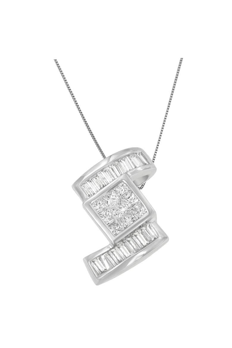 14K White Gold 1 2/5 Cttw Diamond Zig Zag Pendant Necklace, Main, color, White
