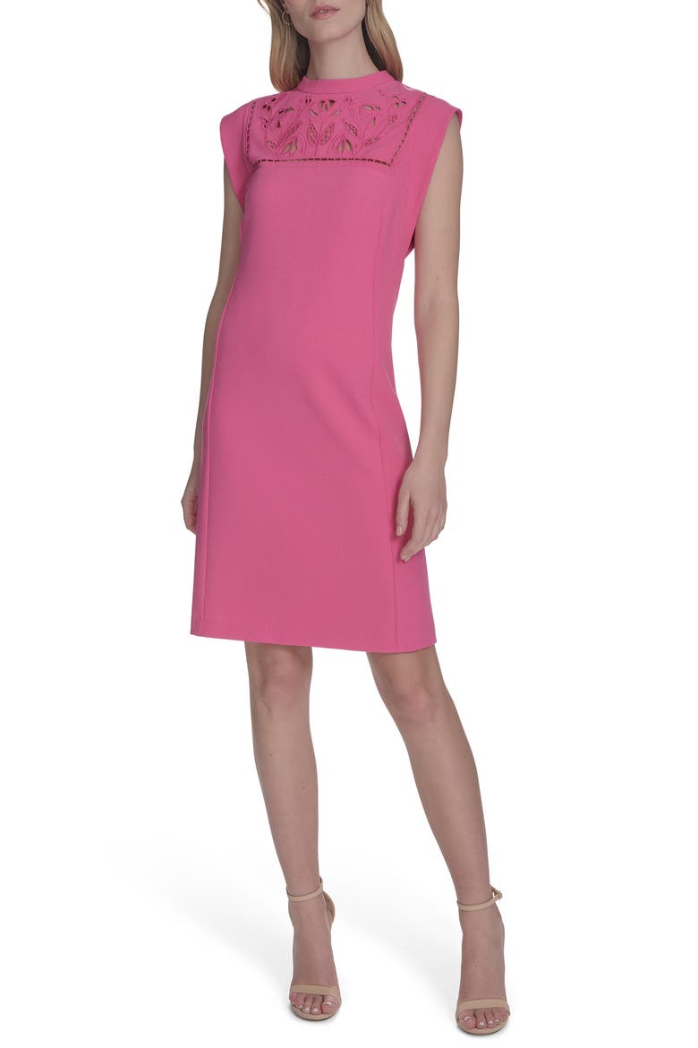 Floral Cutout Cap Sleeve Signature Stretch Crepe Dress, Main, color, HOT PINK