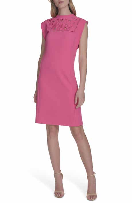 Vince Camuto Floral Cutout Cap Sleeve Signature Stretch Crepe Dress