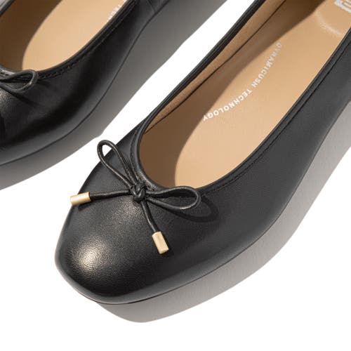 Fitflop Delicato Bow Soft Leather Ballet Flats In Black