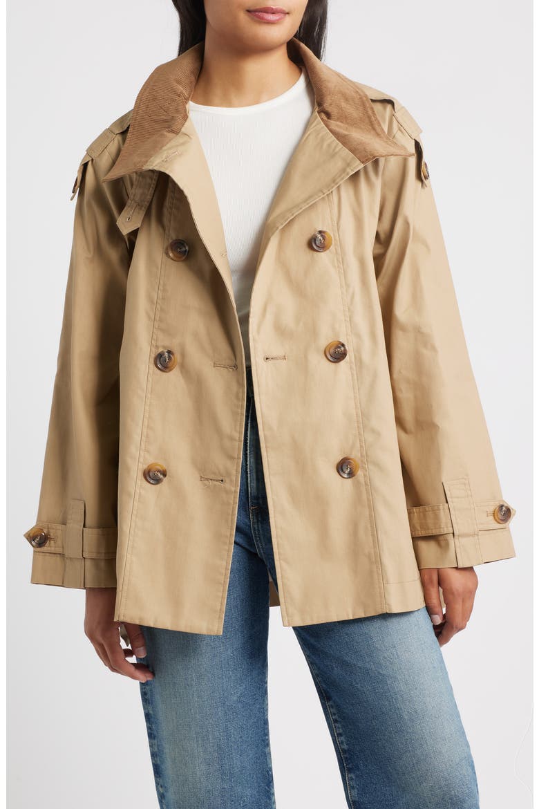 Courduroy Stand Collar Cotton Trench Coat, Alternate, color, SAND
