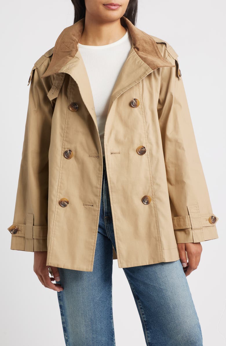 Sam Edelman Courduroy Stand Collar Cotton Trench Coat, Alternate, color, Sand