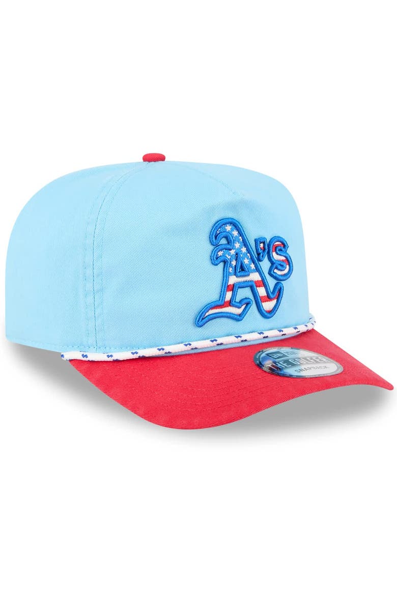 Men's New Era Light Blue/Red Athletics 2025 Fourth of July Golfer Snapback Hat, Alternate, color, Light Blue