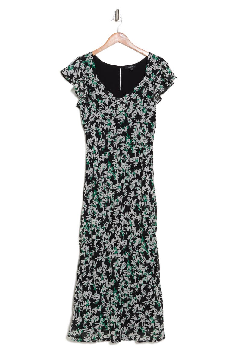 Floral Print V-Neck Maxi Dress, Alternate, color, BLACK