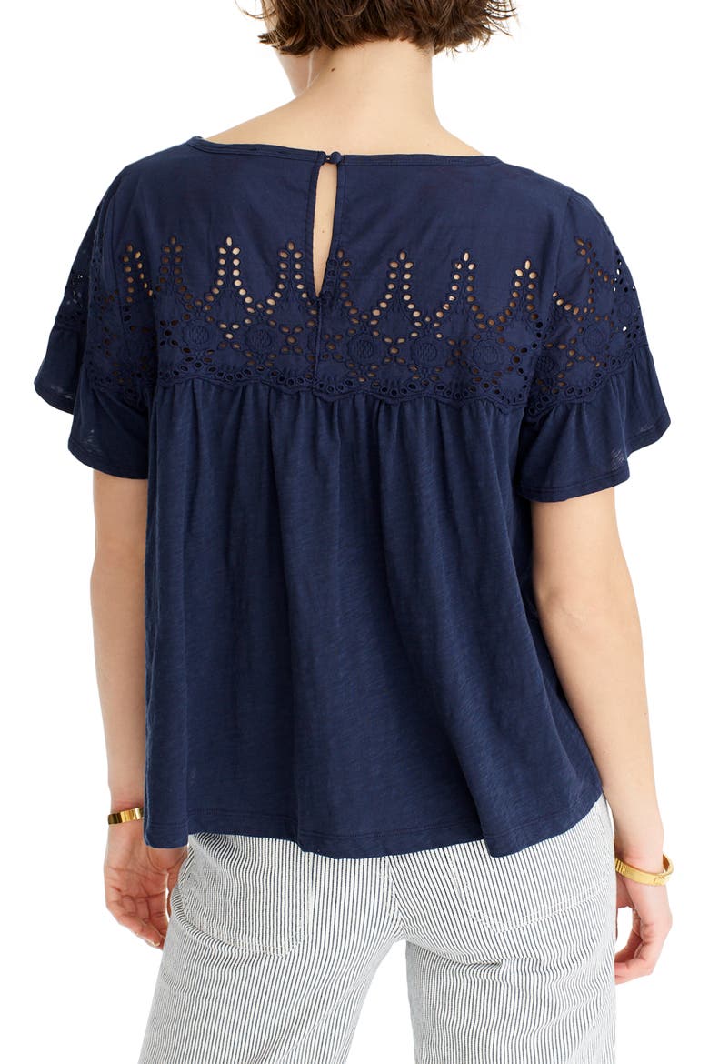 Flutter Sleeve Eyelet Babydoll Top, Alternate, color, NAVY