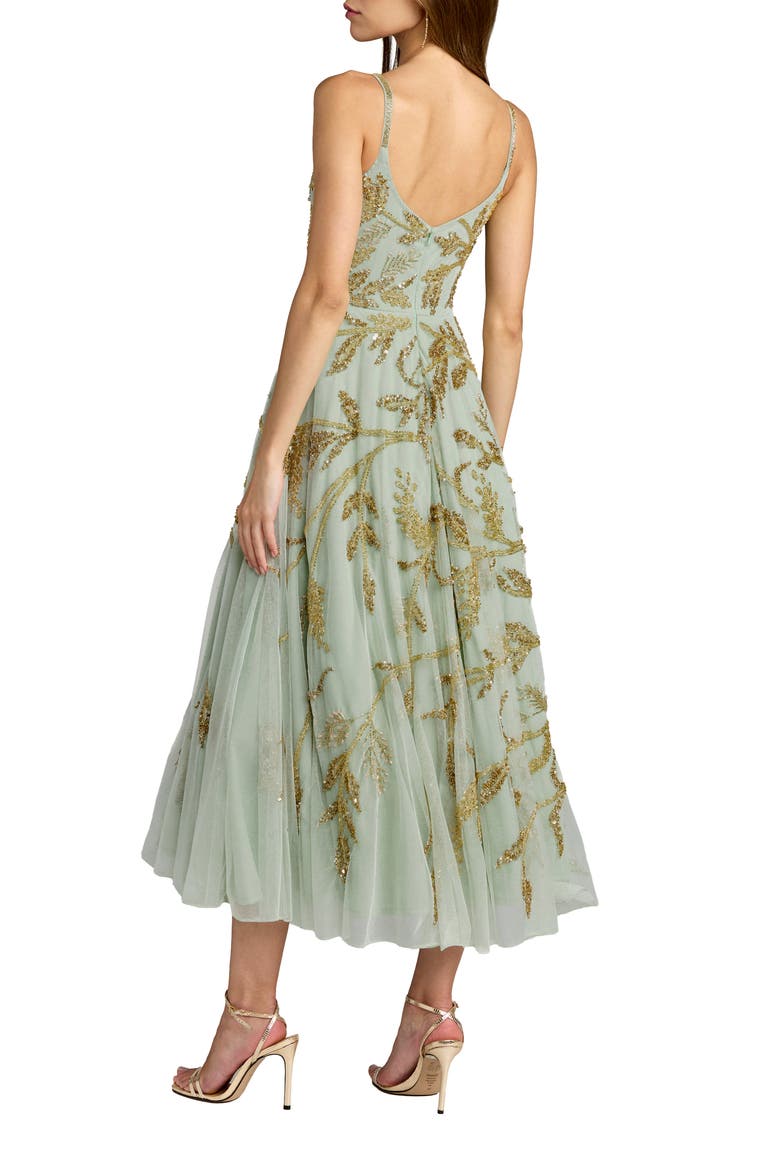 Spaghetti Strap Floral Hand Beaded Midi Dress, Alternate, color, Seafoam Gold