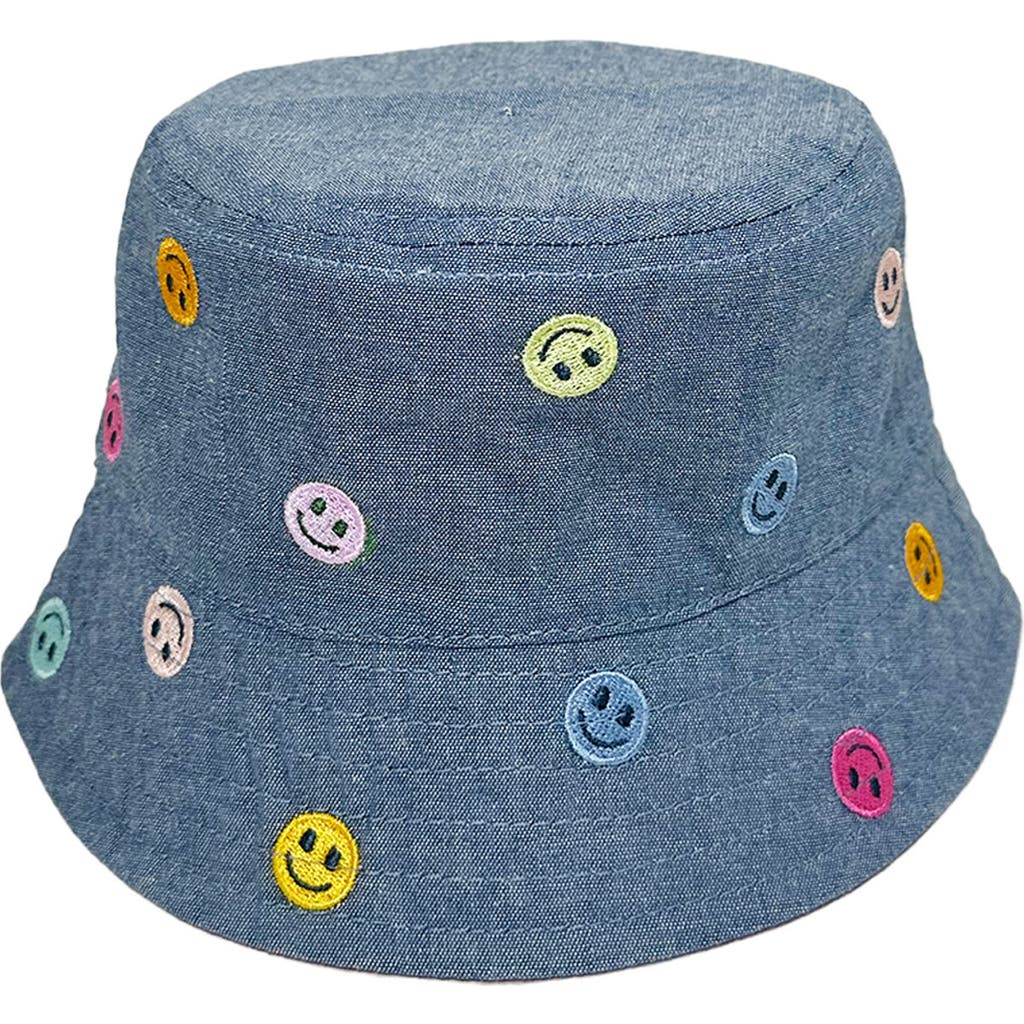 Shop Toby Smiley Face Embroidered Reversible Bucket Hat In Chambray