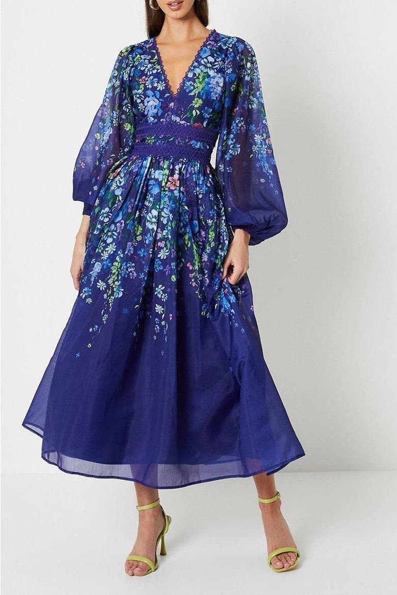 Organza Floral Lace Trim Midaxi Dress (Women) | Nordstrom