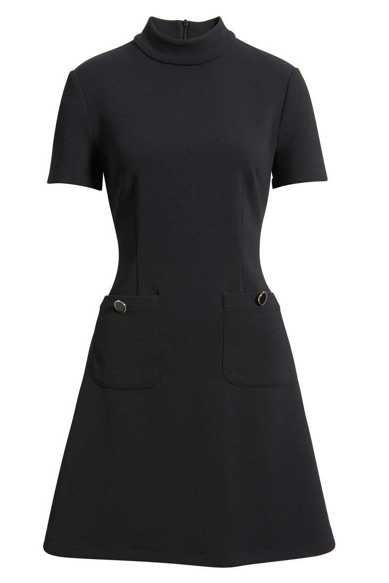 Patch Pocket Short Sleeve Stretch Crepe Minidress, Alternate, color, BLACK