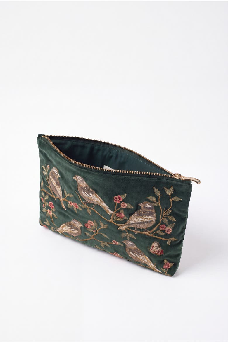 Songbirds Secret Garden Velvet Everyday Pouch, Alternate, color, Forest