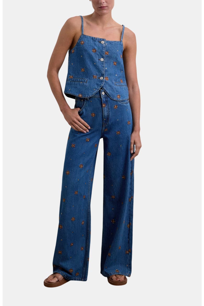 Embflower Denim Pant, Alternate, color, Indigo