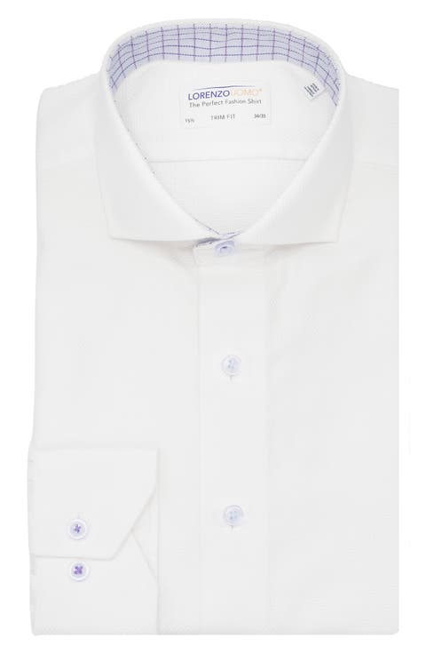 Trim Fit Textured Cotton Dress Shirt