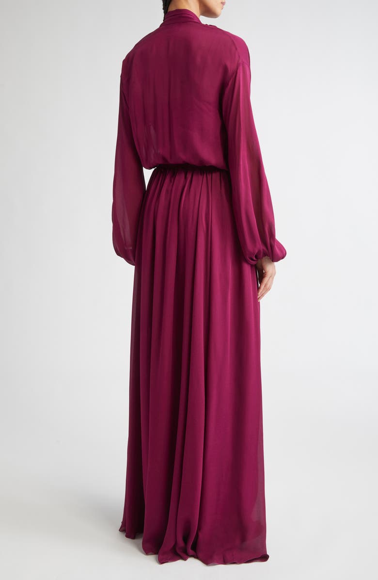Giambattista Valli Tie Neck Long Sleeve Silk Chiffon Dress, Alternate, color, Violet